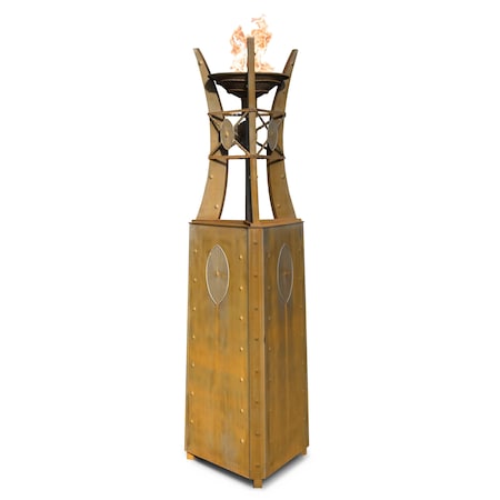 The Outdoor Plus 24 Triangular Bastille Fire Tower - Corten Steel - Plug & Play Electronic Ignition - Natural Gas OPT-FTWR2EKIT-NG